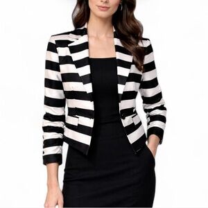 Black & White Satin Striped Women's Blazer - Refer to Model for ACTUAL COLOR